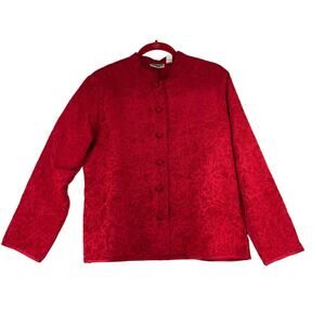 Chicos Design Womens Size 2 US 10 Jacket Silk Blend Jacquard Floral Embroidery